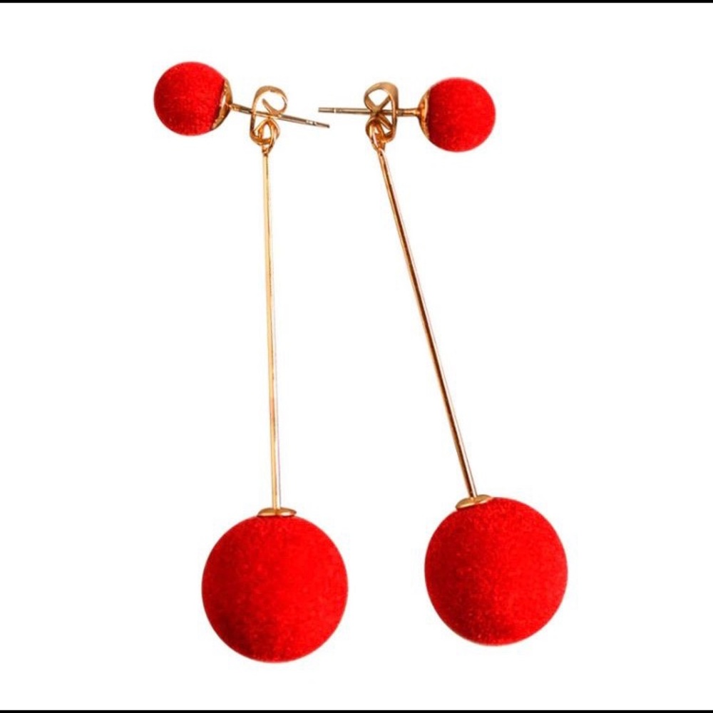 Faux Fur Double-Sided Ball Drop Dangle Earrings